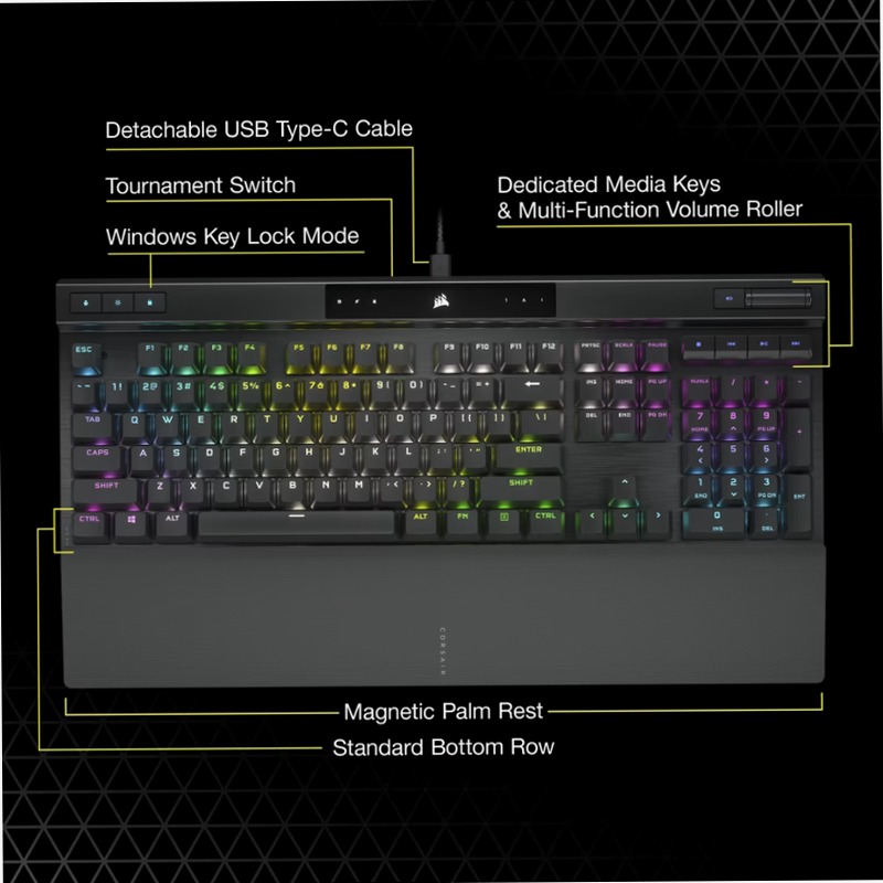 Tastiera Gaming K70 RGB PRO - Cherry MX Red Alluminio Meccanica