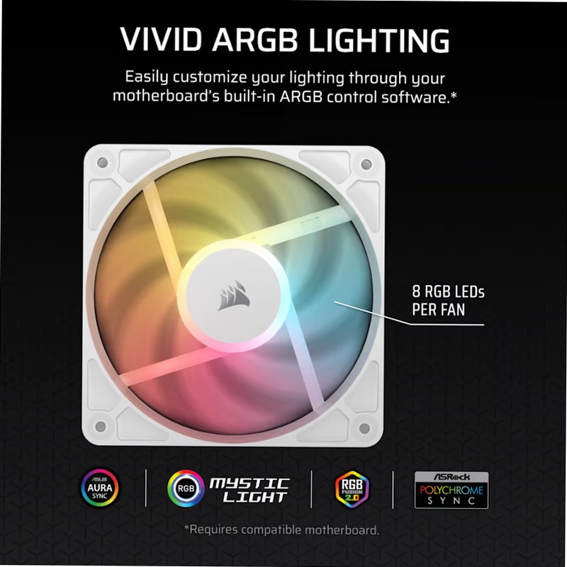 Confezione da tre ventole PWM RS120-R ARGB - Bianco 120mm LED