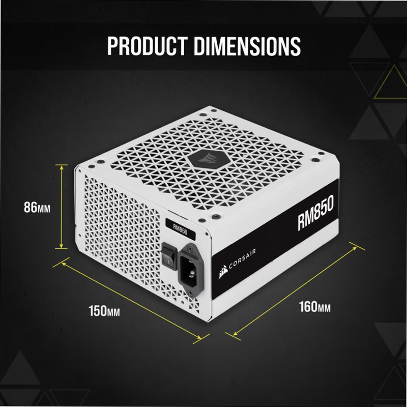 Alimentatore ATX RM White Series interamente modulare RM850 da 850 Watt con certificazione 80 PLUS Gold
