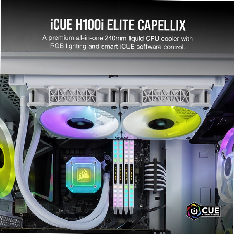 Dissipatore a Liquido iCUE H100i ELITE CAPELLIX — Bianco