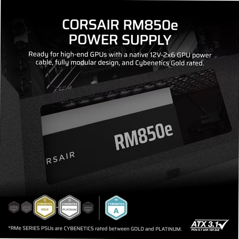 Alimentatore ATX RMe Series RM850e Interamente Modulare e a Bassa Rumorosità