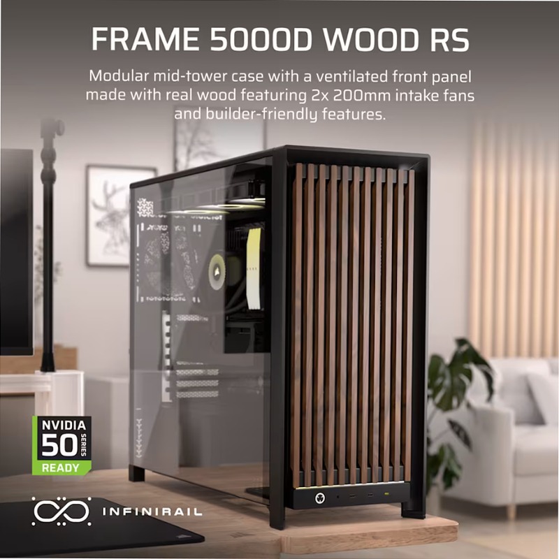 Case PC Mid-Tower Modulare FRAME 5000D WOOD RS - Nero/Noce 2