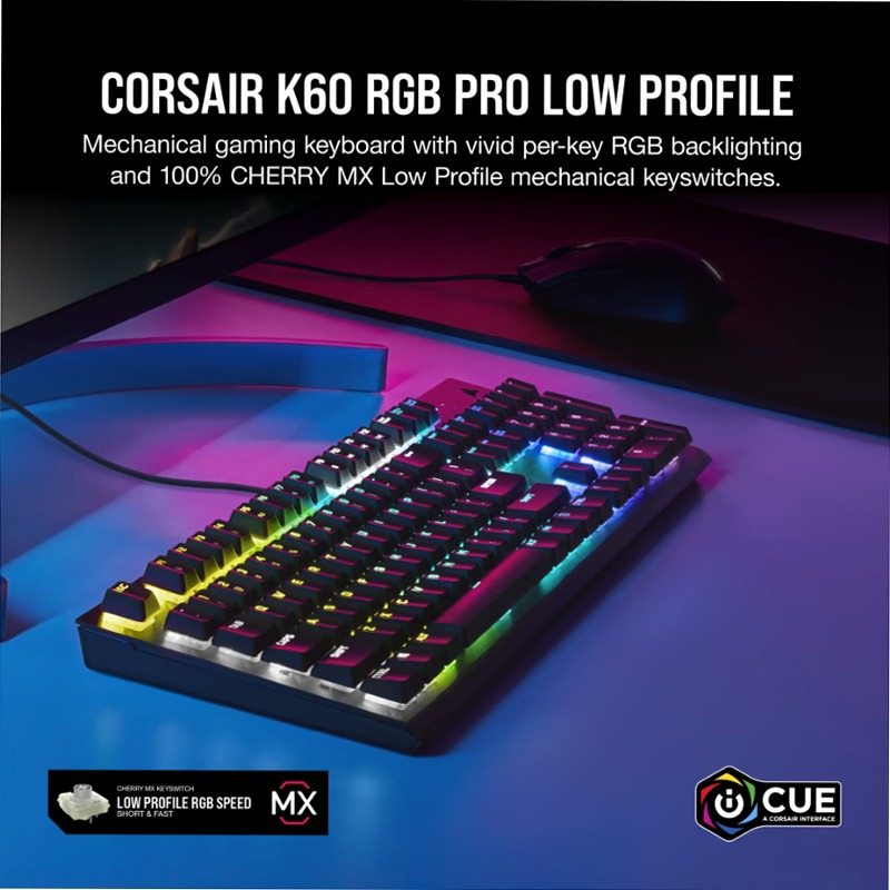 K60 RGB PRO Low Profile Mechanical Gaming Keyboard Alluminio Meccanica