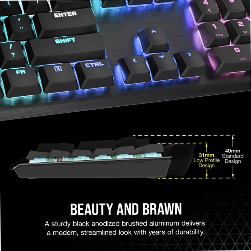 K60 RGB PRO Low Profile Mechanical Gaming Keyboard Alluminio Meccanica