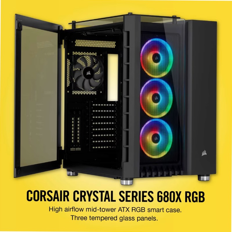 Smart case Crystal Series ATX 680X RGB con flusso d’aria elevato e vetro temprato - nero