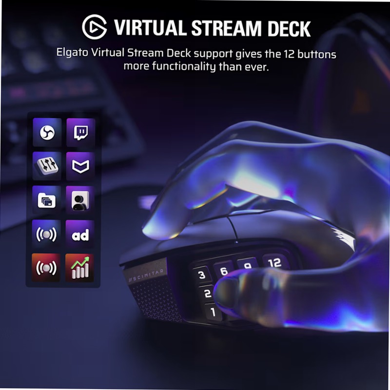 Mouse Gaming MMO Scimitar Elite Wireless SE - Grigio Metallico 16