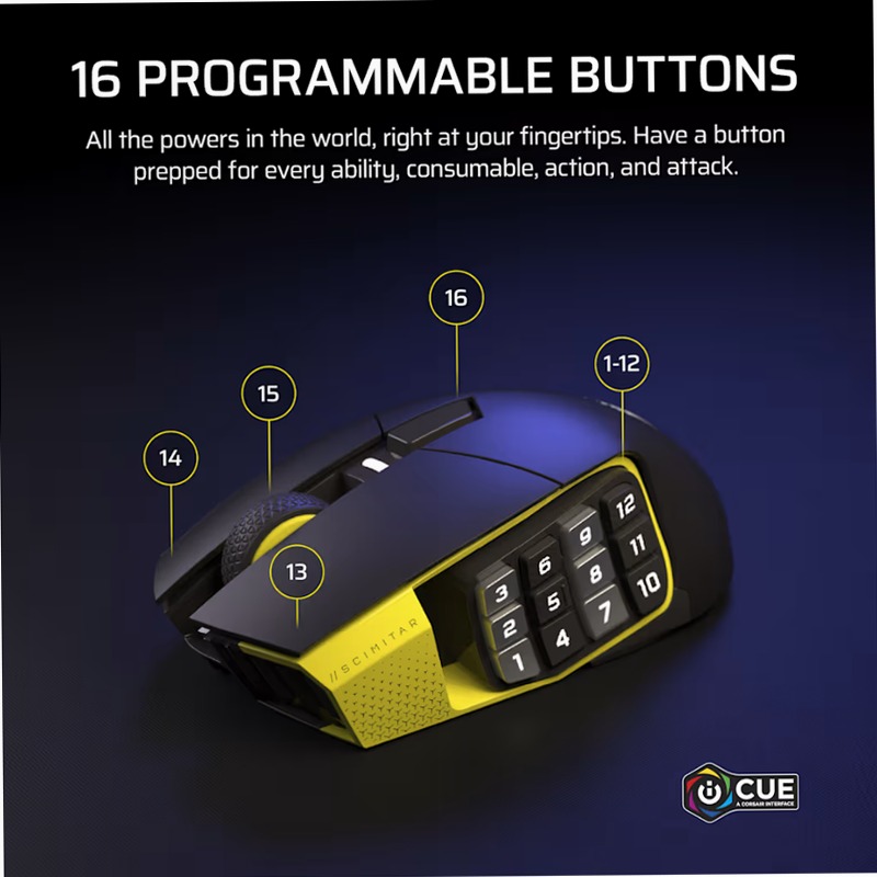 SCIMITAR ELITE WIRELESS SE MMO Mouse Gaming – Bianco e Giallo 16