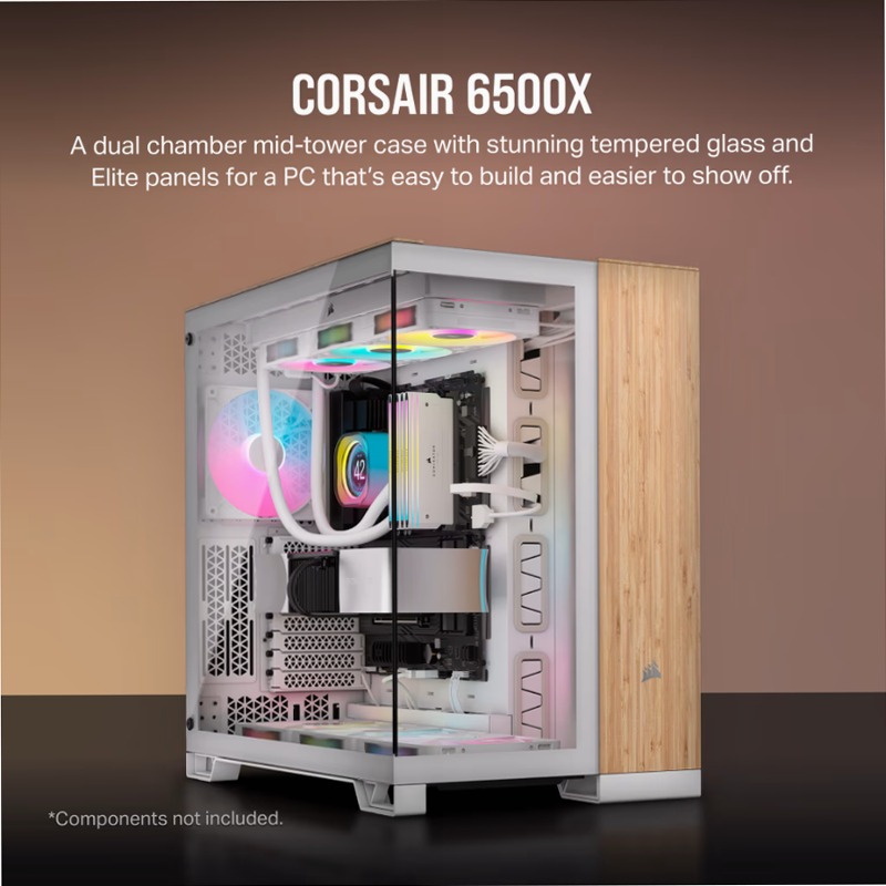 Case PC Mid-Tower CORSAIR 6500X - Legno Bianco/Bambù