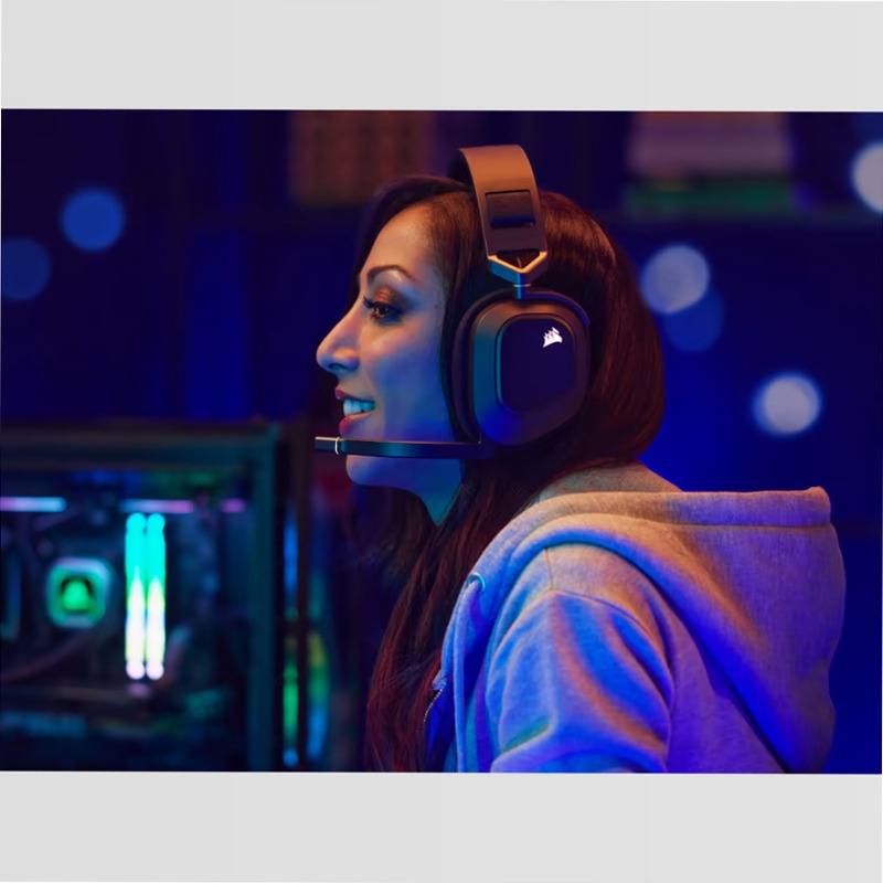 Cuffia gaming con microfono premium HS80 RGB WIRELESS con audio spaziale — Carbonio