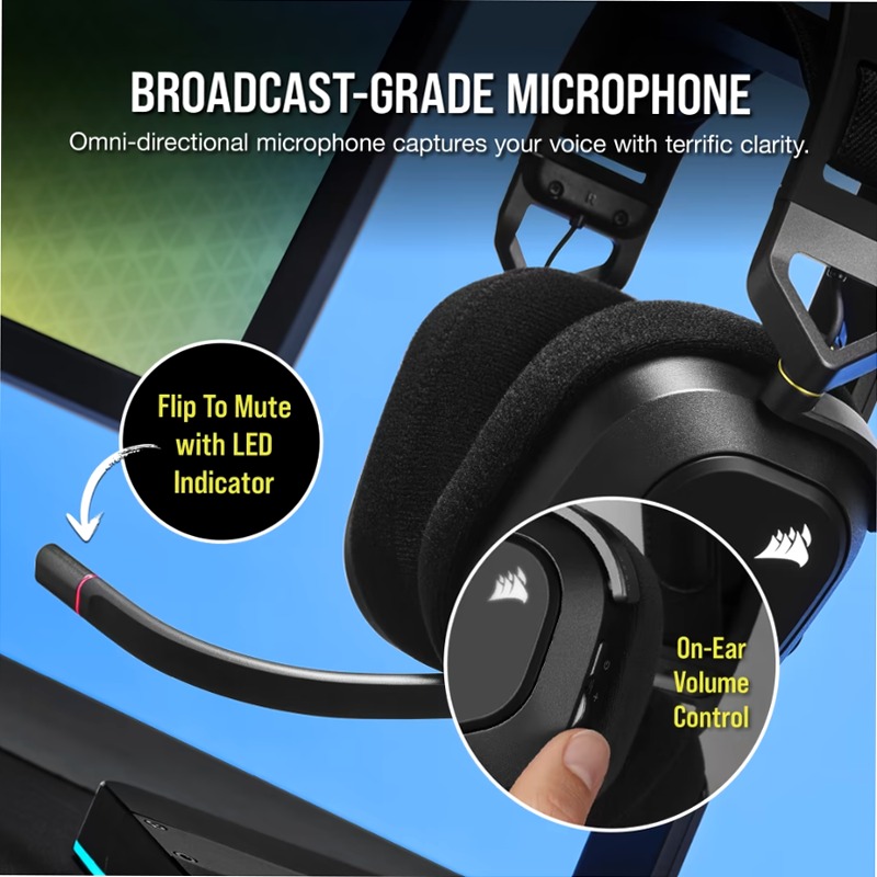 Cuffia gaming con microfono premium HS80 RGB WIRELESS con audio spaziale — Carbonio