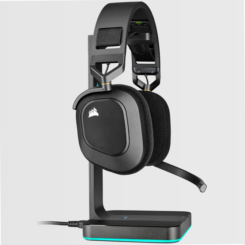 Cuffia gaming con microfono premium HS80 RGB WIRELESS con audio spaziale — Carbonio