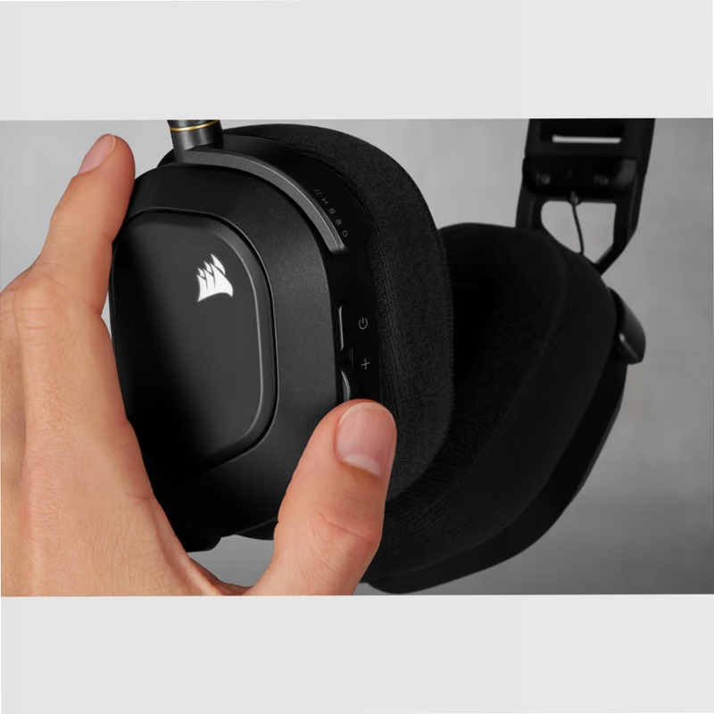 Cuffia gaming con microfono premium HS80 RGB WIRELESS con audio spaziale — Carbonio