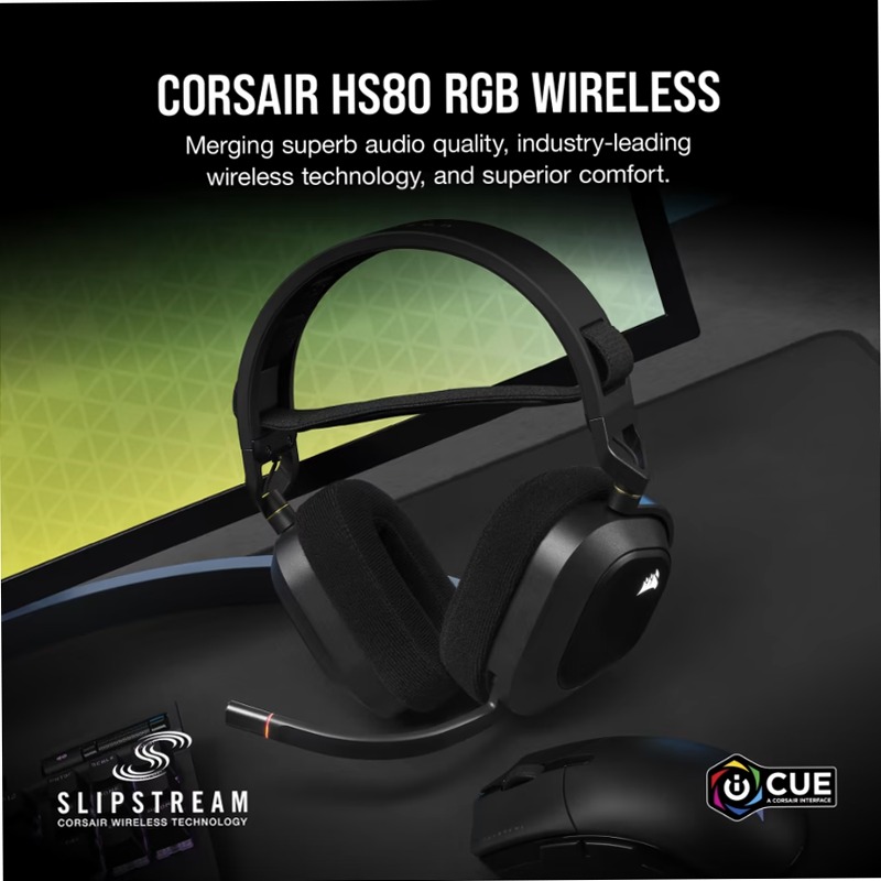 Cuffia gaming con microfono premium HS80 RGB WIRELESS con audio spaziale — Carbonio