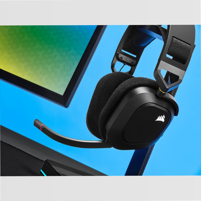 Cuffia gaming con microfono premium HS80 RGB WIRELESS con audio spaziale — Carbonio