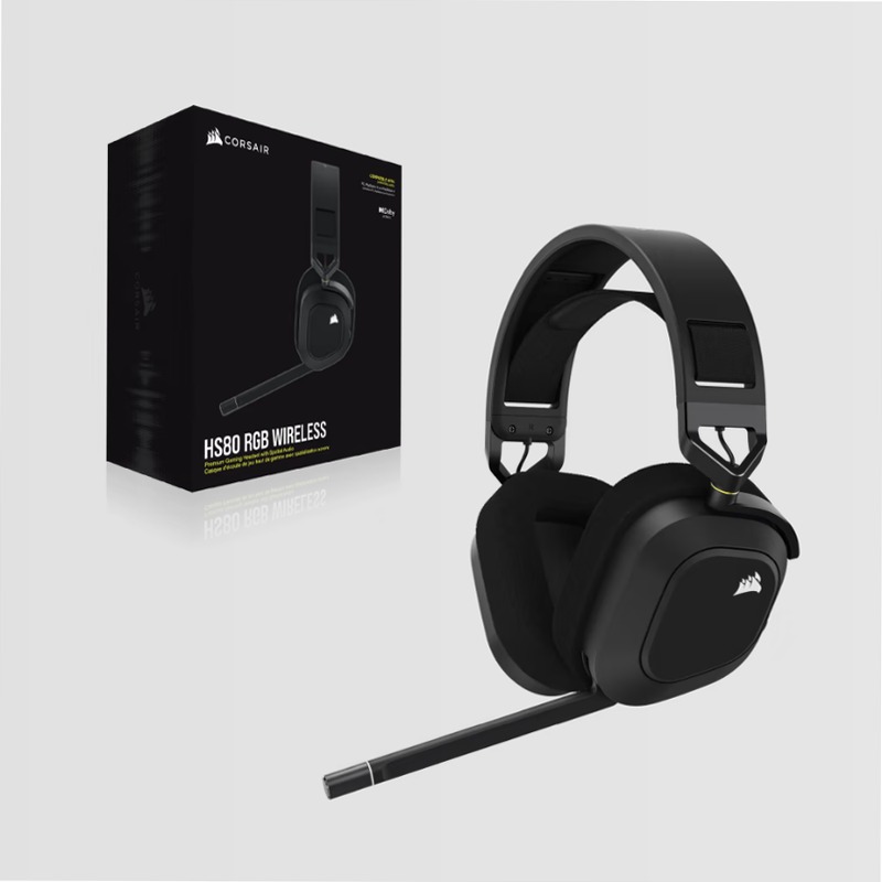 Cuffia gaming con microfono premium HS80 RGB WIRELESS con audio spaziale — Carbonio