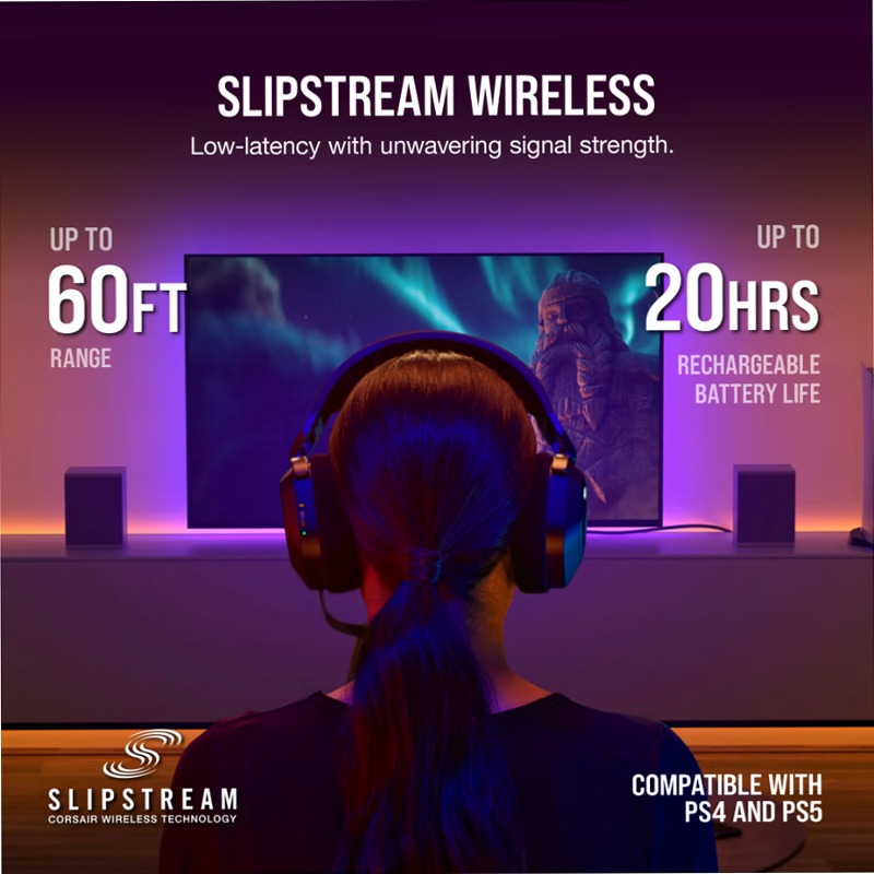 Cuffia gaming con microfono premium HS80 RGB WIRELESS con audio spaziale — Carbonio