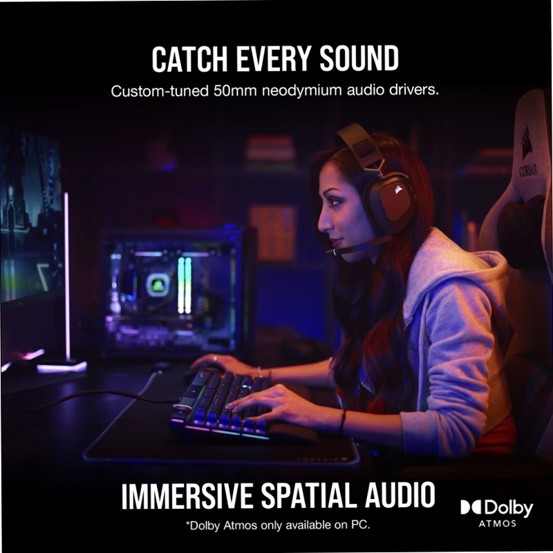 Cuffia gaming con microfono premium HS80 RGB WIRELESS con audio spaziale — Carbonio