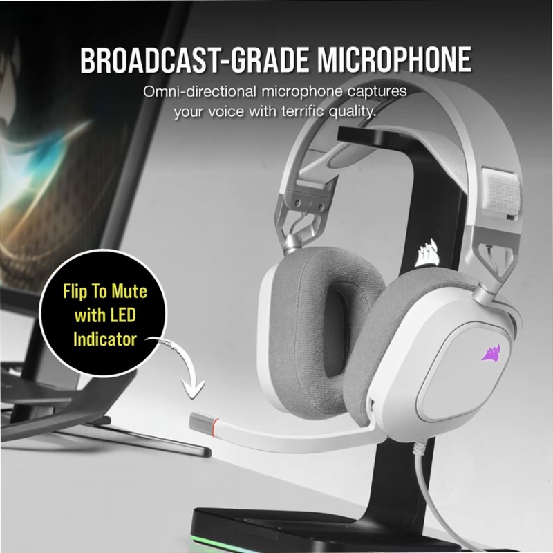 Cuffia gaming cablata con microfono HS80 RGB USB, bianca