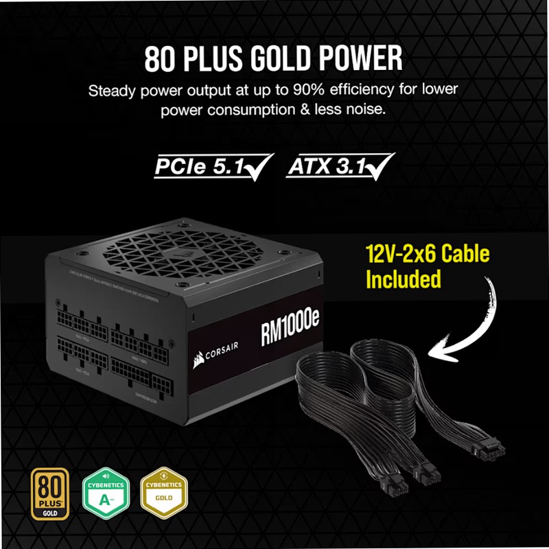 Alimentatore ATX RMe Series™ RM1000e interamente modulare e a bassa rumorosità