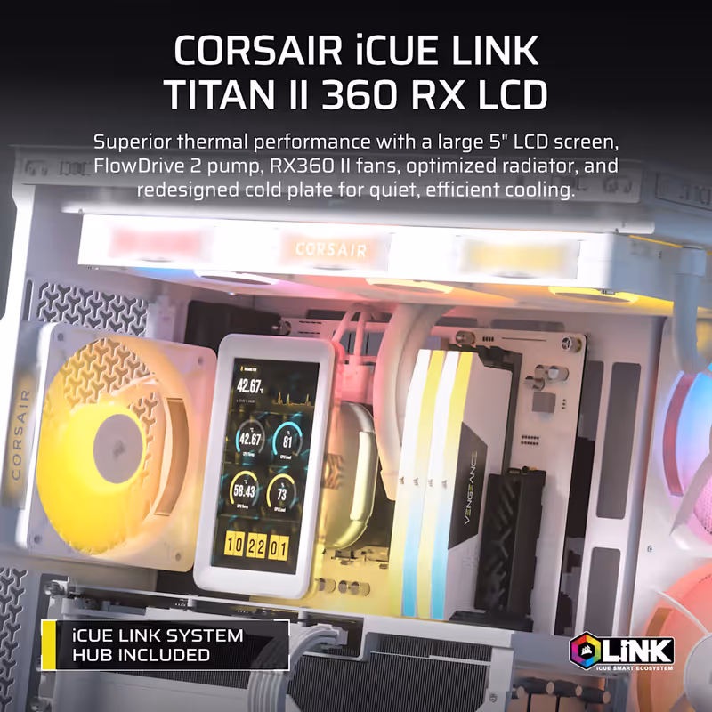 Dissipatore a liquido per CPU iCUE LINK TITAN II 360 RX LCD - Bianco