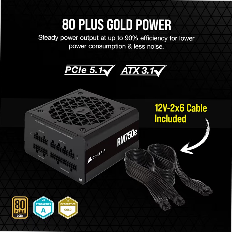 Alimentatore ATX RMe Series™ RM850 interamente modulare e a bassa rumorosità