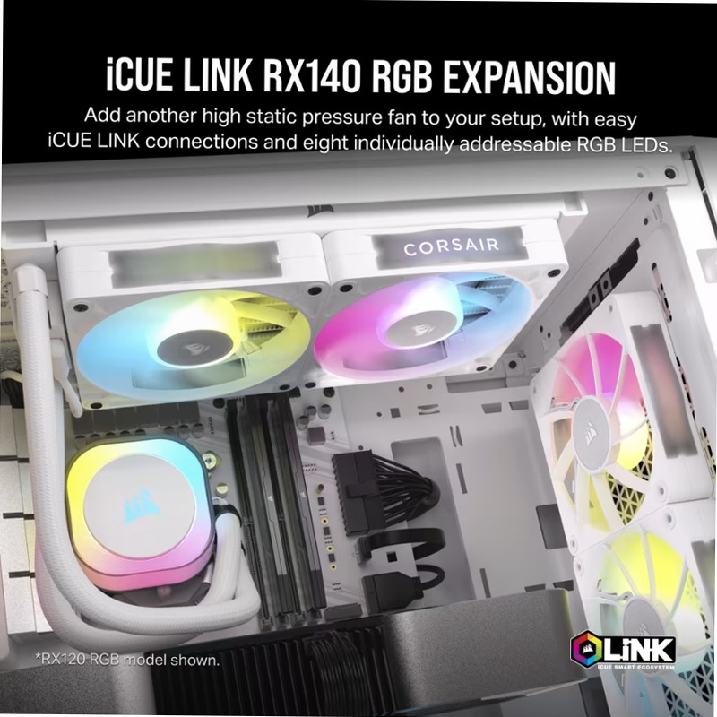 Espansione per ventola PWM iCUE LINK RX140 RGB - Bianco 140mm