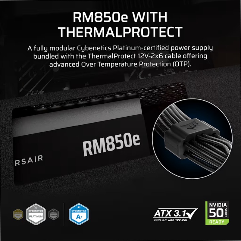 RM850e ATX 3.1 Low-Noise ATX Power Supply with ThermalProtect 12V-2x6 Cable (EU)