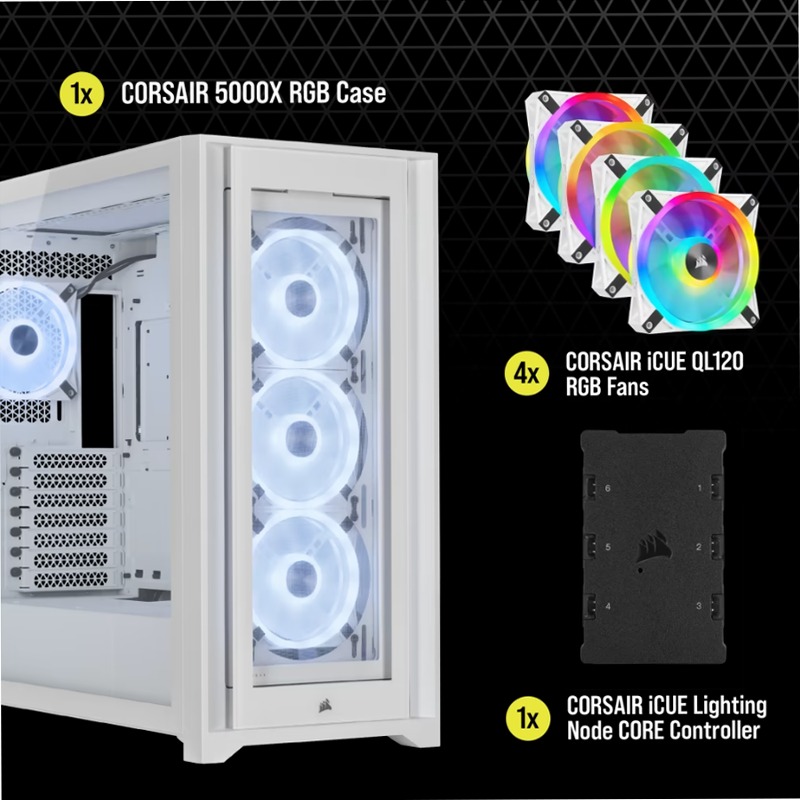 Case ATX mid-tower iCUE 5000X RGB QL Edition — True White