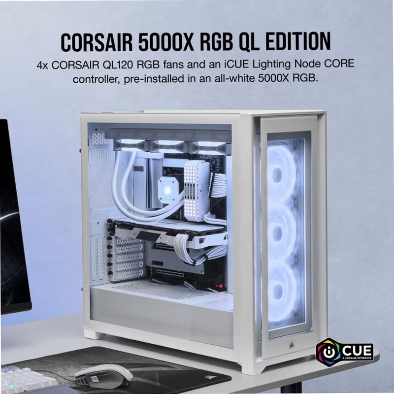 Case ATX mid-tower iCUE 5000X RGB QL Edition — True White