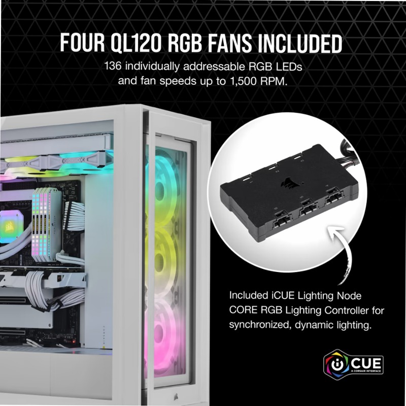 Case ATX mid-tower iCUE 5000X RGB QL Edition — True White