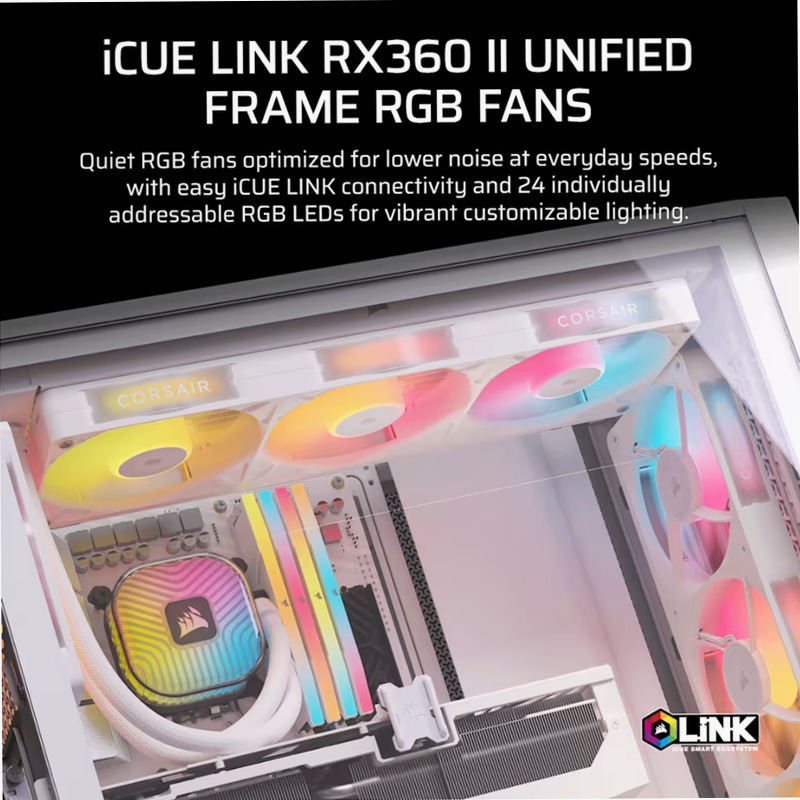 Espansione per ventole PC RGB PWM a telaio unificato iCUE LINK RX360 II - Bianco