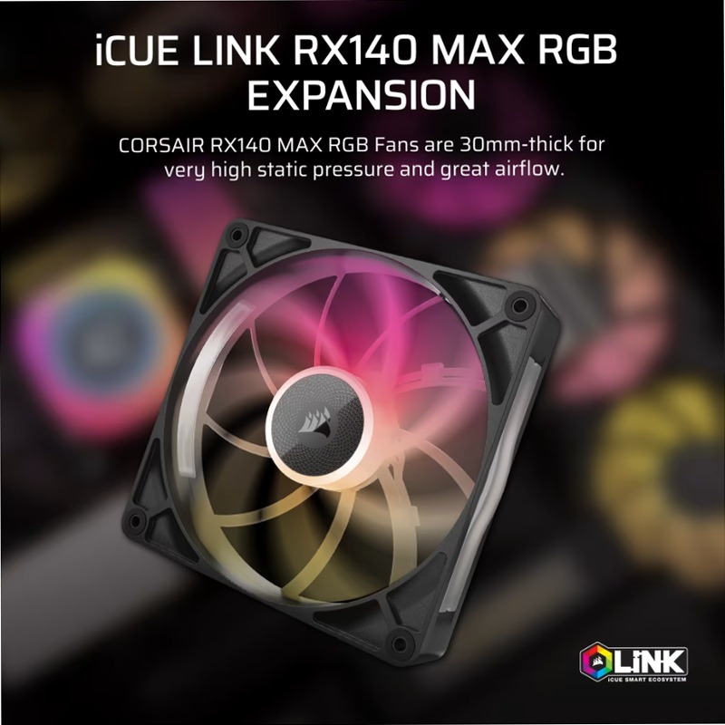Espansione ventole PWM a spessore maggiorato iCUE LINK RX140 MAX RGB da 140 mm 140mm