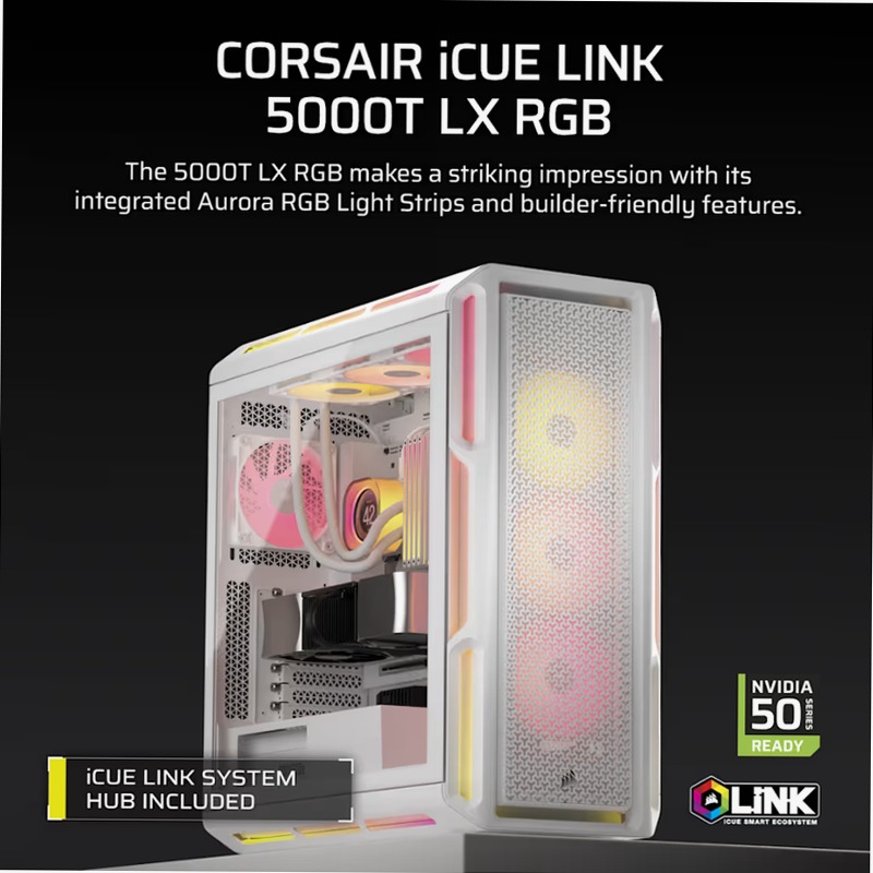 Case PC Mid-Tower iCUE LINK 5000T LX RGB - Bianco