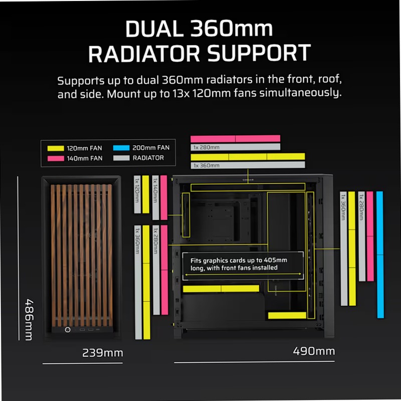 Case PC Mid-Tower Modulare 4000D Wood RS - Nero/Noce 4