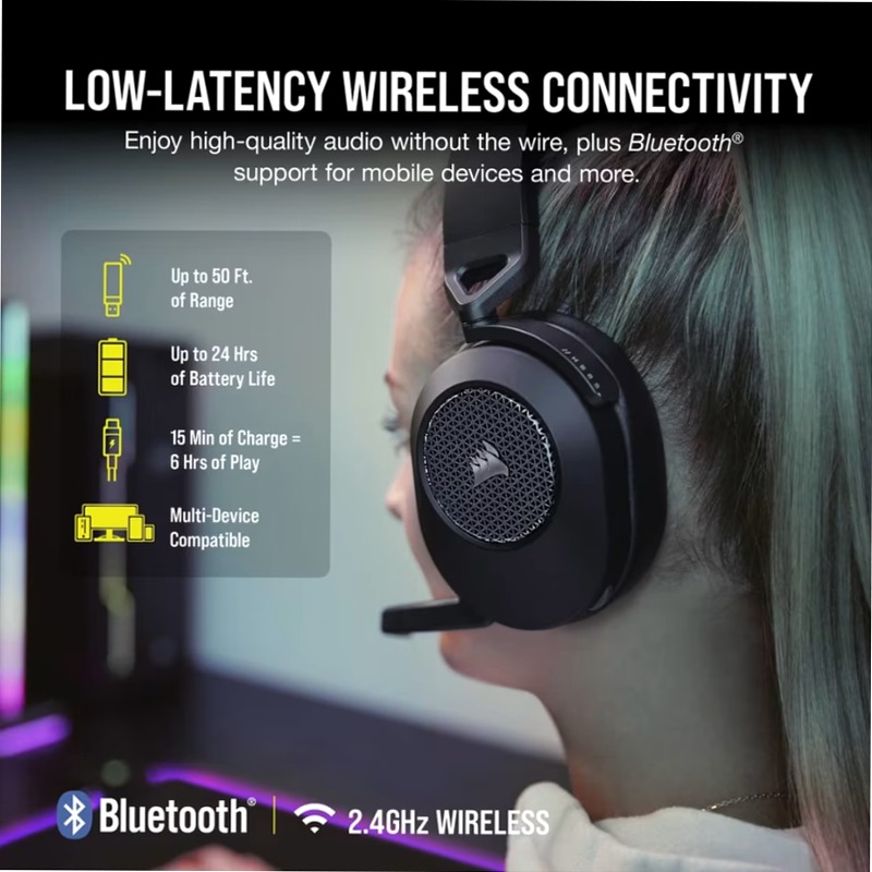 Cuffia Gaming HS65 WIRELESS — Carbonio (EU)