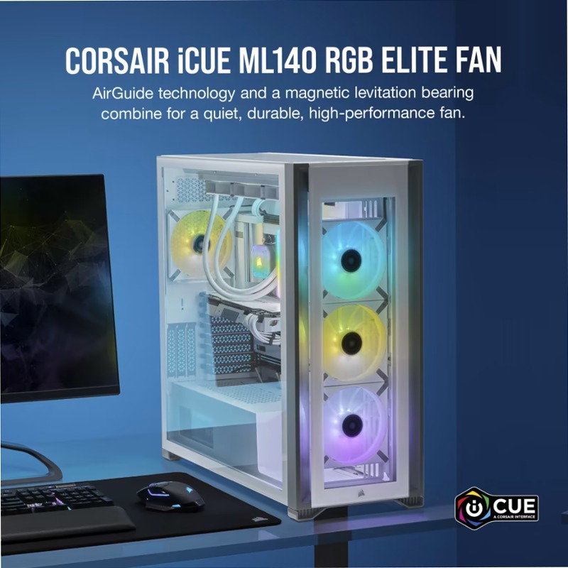 Ventola PWM a levitazione magnetica iCUE ML140 RGB ELITE Premium da 140 mm - Telaio Bianco 140mm