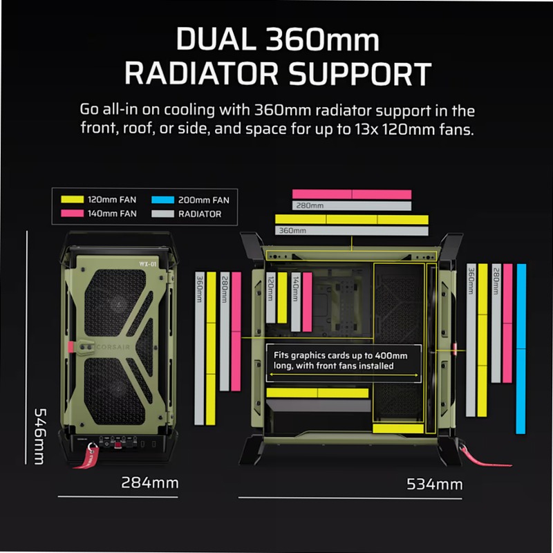 Case per PC Mid-Tower WARTHOG RS Airflow - Verde oliva