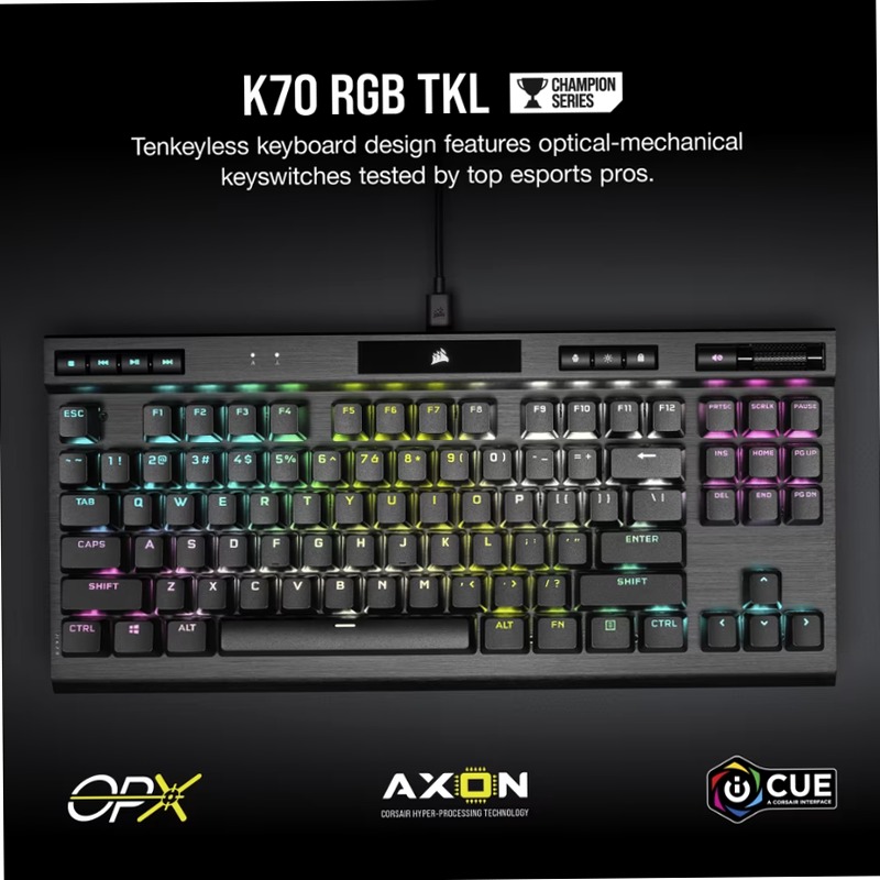 Tastiera gaming opto-meccanica K70 RGB TKL CHAMPION SERIES con keycap DOUBLE SHOT PRO in PBT (NA)