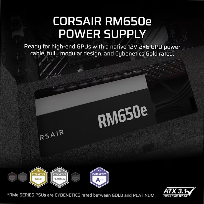 Alimentatore ATX RMe Series RM650e Interamente Modulare e a Bassa Rumorosità