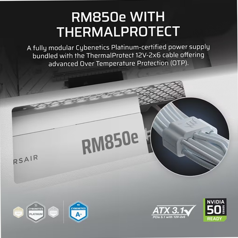 RM850e ATX 3.1 Low-Noise ATX Power Supply with ThermalProtect 12V-2x6 Cable - White (EU)
