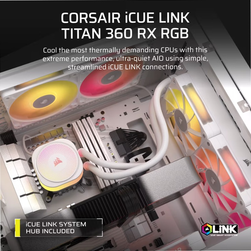 Dissipatore a liquido per CPU iCUE LINK TITAN 360 RX RGB AIO - Bianco