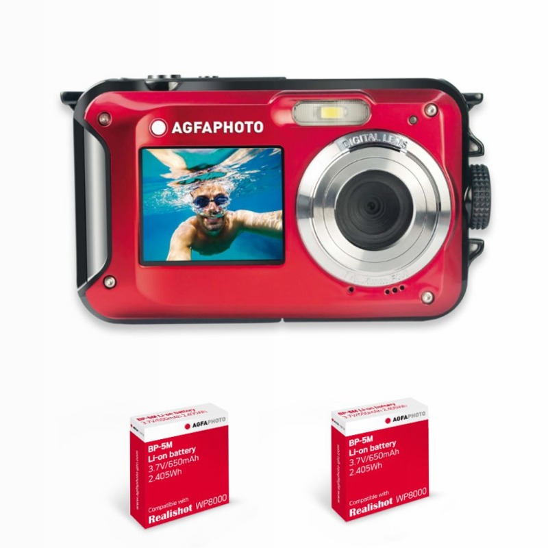 AgfaPhoto Realishot WP8000 Set Fotocamera Waterproof – 24MP, Full HD, 3 m impermeabile, 2 batterie e laccio galleggiante