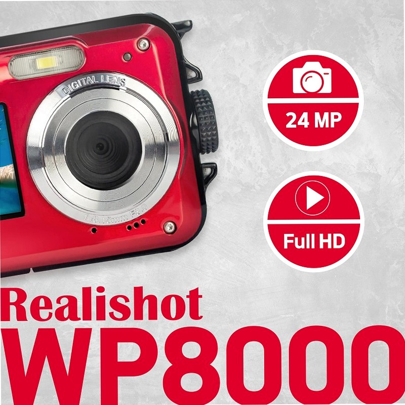 AgfaPhoto Realishot WP8000 Set Fotocamera Waterproof – 24MP, Full HD, 3 m impermeabile, 2 batterie e laccio galleggiante