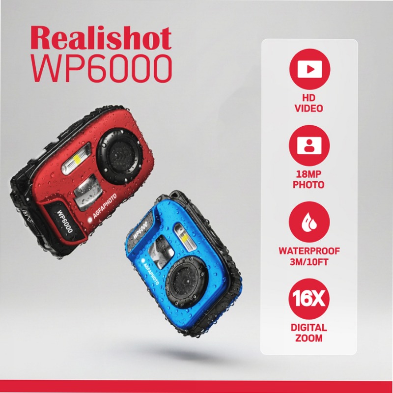 AgfaPhoto Realishot WP6000 – Fotocamera Waterproof 3m, 18MP CMOS, Video HD, Zoom Digitale 16x & Specchio Selfie Cromo