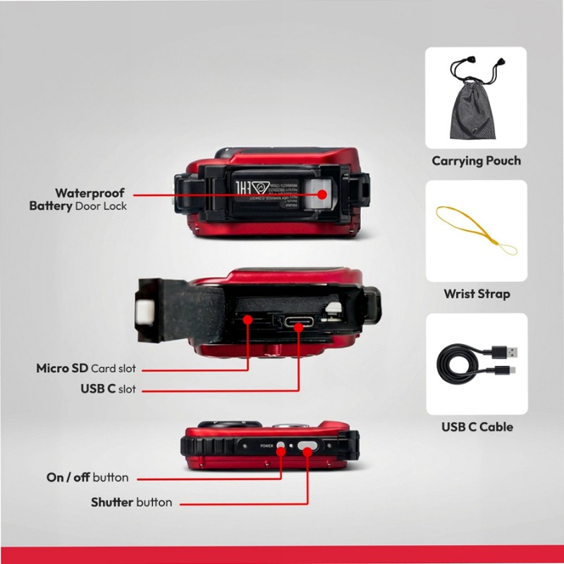 AgfaPhoto Realishot WP6000 – Fotocamera Waterproof 3m, 18MP CMOS, Video HD, Zoom Digitale 16x & Specchio Selfie Cromo