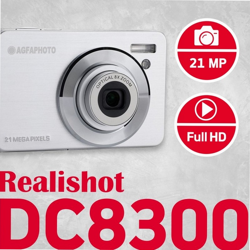 AgfaPhoto Realishot DC8300 – Fotocamera Compatta 21 MP, Zoom Ottico 8x, Video Full HD