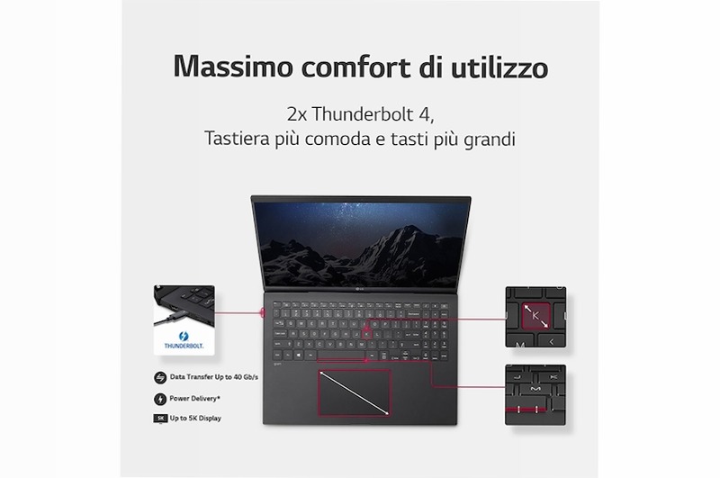 LG gram 14ZB90R | Notebook Ultraleggero con Windows 11 Home | 14", Intel® Core™ i5, 16GB RAM, SSD 512GB, Obsidian Black - 14ZB90R-G | LG Italia 16 512GB SSD NVMe 14"