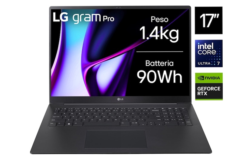 Notebook gram Pro 17" | Windows 11 Home | Ultra7, 32GB RAM, 1TB SSD, RTX 3050, Nero - 17Z90SP-E.AD78D | LG Italia 32 1TB SSD
