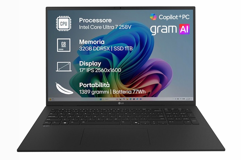 Notebook gram 17" Copilot+ PC, Windows 11 Home, Ultra 7, 32GB RAM, 1TB SSD, Nero | LG Italia 32 1TB SSD