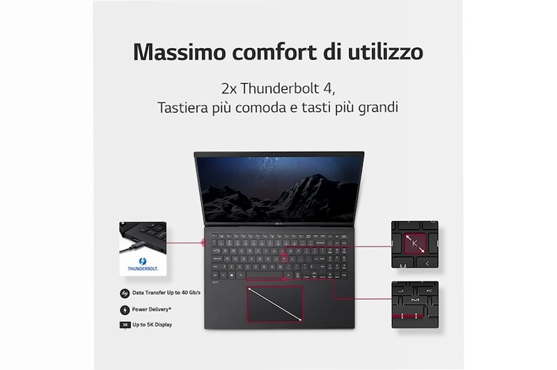 LG gram 16ZB90R | Notebook Ultraleggero con Windows 11 Home | 16'', Intel® Core™ i7, 16GB RAM, SSD 512GB, Obsidian Black 16